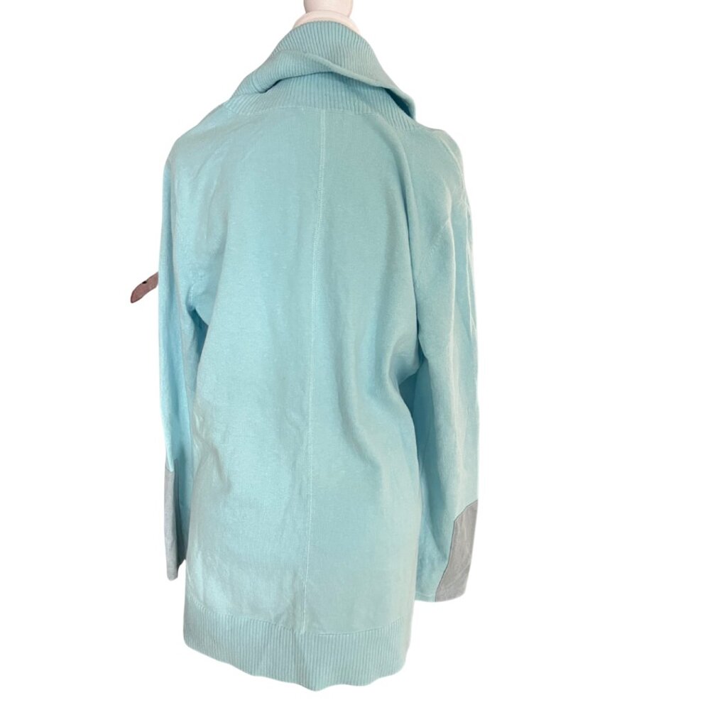 Cotton Cashmere Cowl Neck Tunic Sweater - Blue Multi, Size Medium - Picture 3 of 8